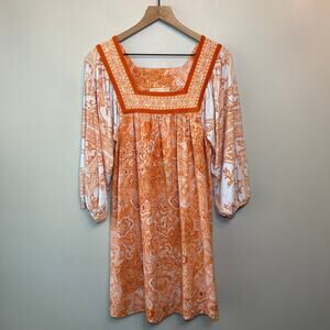 Michael Kors Women's Square Neck Border Shift Midi Dress Orange Size Medium